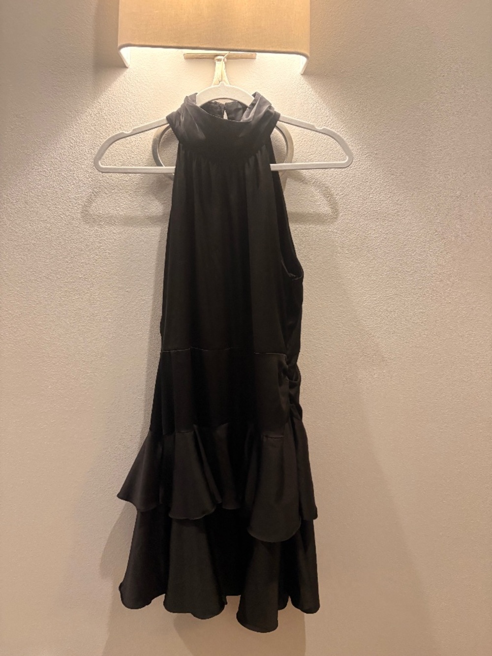 TCEC Black Satin Halter Ruffle Dress